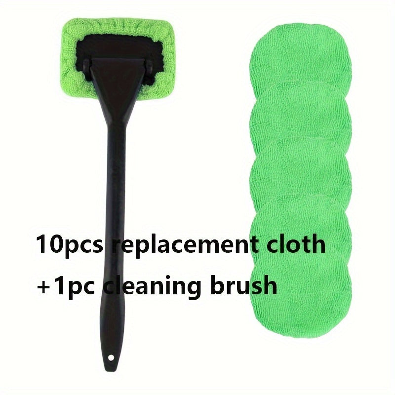 Car Windshield Window Cleaning Brush with 10pcs Reusable Pads - for Internal, External, Household Glass and Dirty Car Wash Brush Universal Car Glass Cleaning Tool