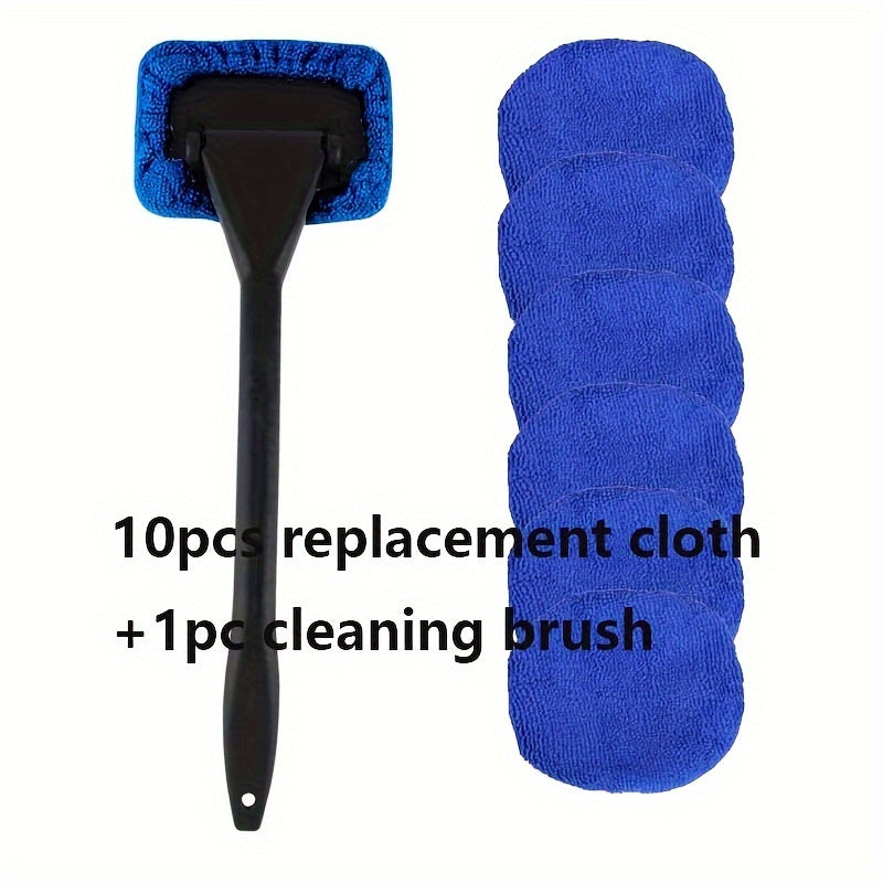Car Windshield Window Cleaning Brush with 10pcs Reusable Pads - for Internal, External, Household Glass and Dirty Car Wash Brush Universal Car Glass Cleaning Tool