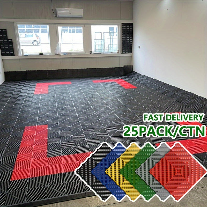 25 Pack Garage Floor Mats Car Wash Room Floor Mat Multi Function Car Beauty Plastic Splicing Grille Tiles