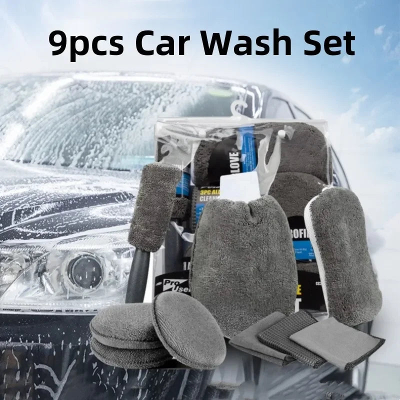 9pcs/Set Car Detailing Brushes Set Cleaning Kits Microfiber Towels Blush Sponge Drill Brush Cars Dirt Dust Wheel Cleaning Tools