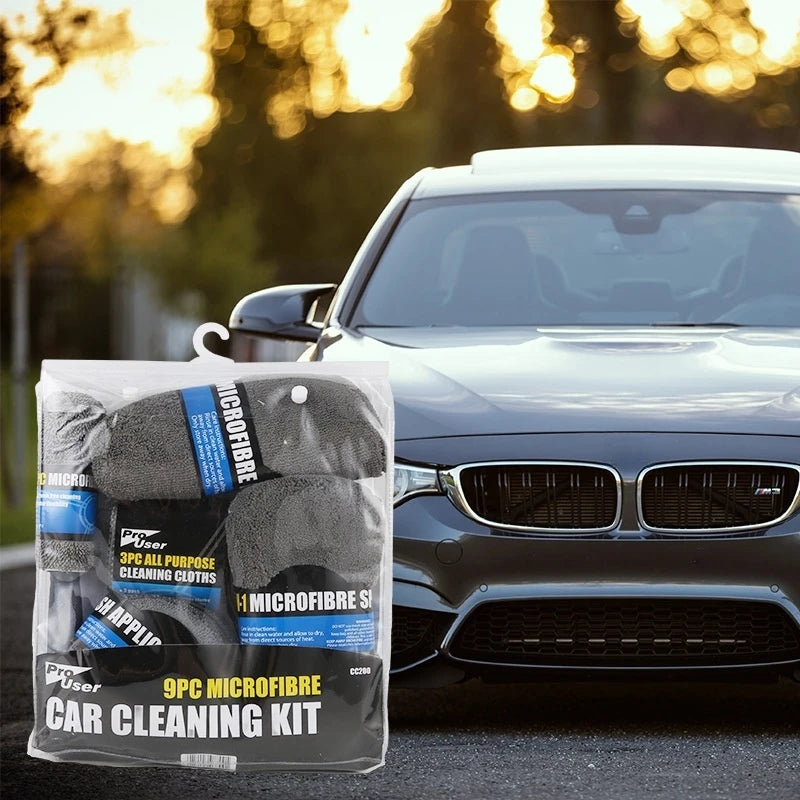 9pcs/Set Car Detailing Brushes Set Cleaning Kits Microfiber Towels Blush Sponge Drill Brush Cars Dirt Dust Wheel Cleaning Tools