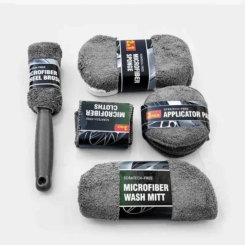 9pcs/Set Car Detailing Brushes Set Cleaning Kits Microfiber Towels Blush Sponge Drill Brush Cars Dirt Dust Wheel Cleaning Tools