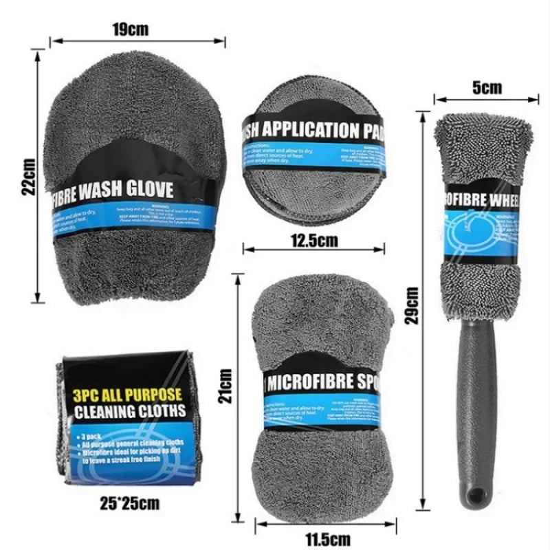 9pcs/Set Car Detailing Brushes Set Cleaning Kits Microfiber Towels Blush Sponge Drill Brush Cars Dirt Dust Wheel Cleaning Tools