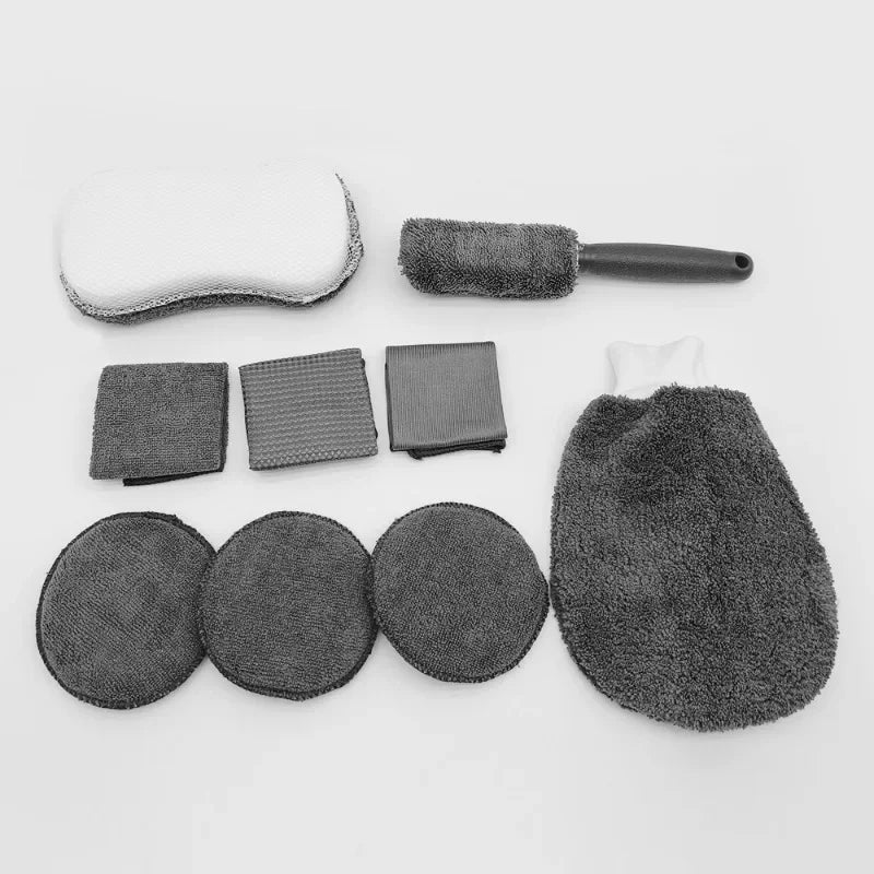 9pcs/Set Car Detailing Brushes Set Cleaning Kits Microfiber Towels Blush Sponge Drill Brush Cars Dirt Dust Wheel Cleaning Tools