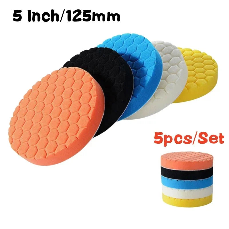 Car Polishing Pad Kit 5/6/7-Inch Self-Adhesive Buffing Wheels,Car Detailing Waxing Sponge Pads, Auto Care Cleaning Tools