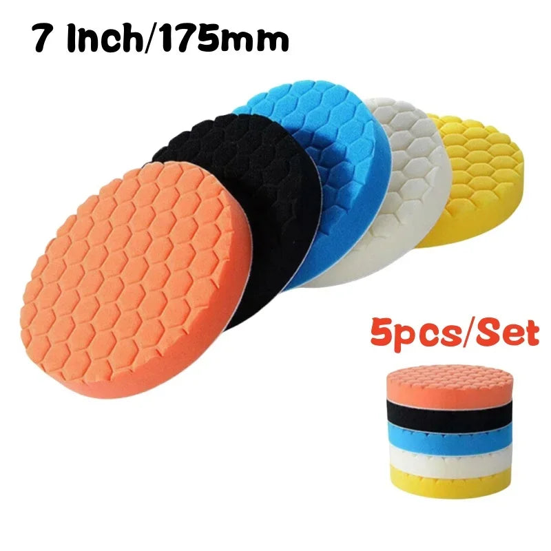Car Polishing Pad Kit 5/6/7-Inch Self-Adhesive Buffing Wheels,Car Detailing Waxing Sponge Pads, Auto Care Cleaning Tools